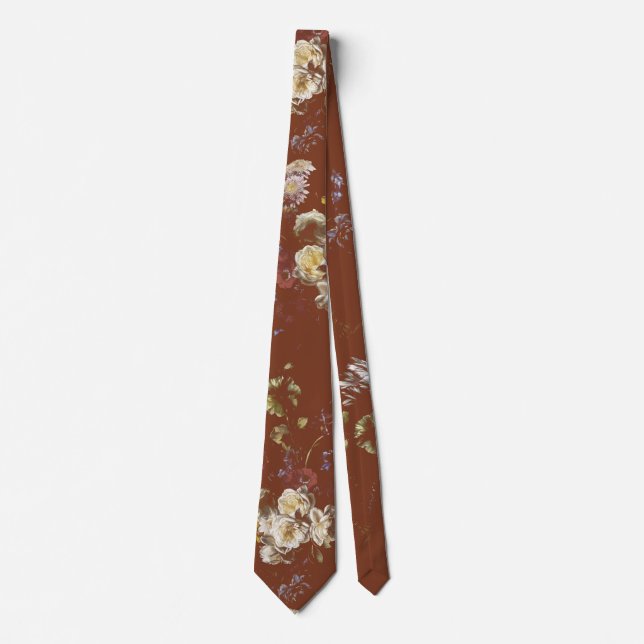 Cravate Élégant Floral Vintage Sombre  (Devant)
