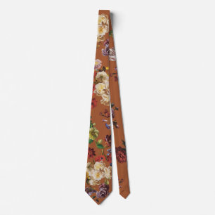 Cravate Élégant Floral Vintage Sombre Foncé sur Orange