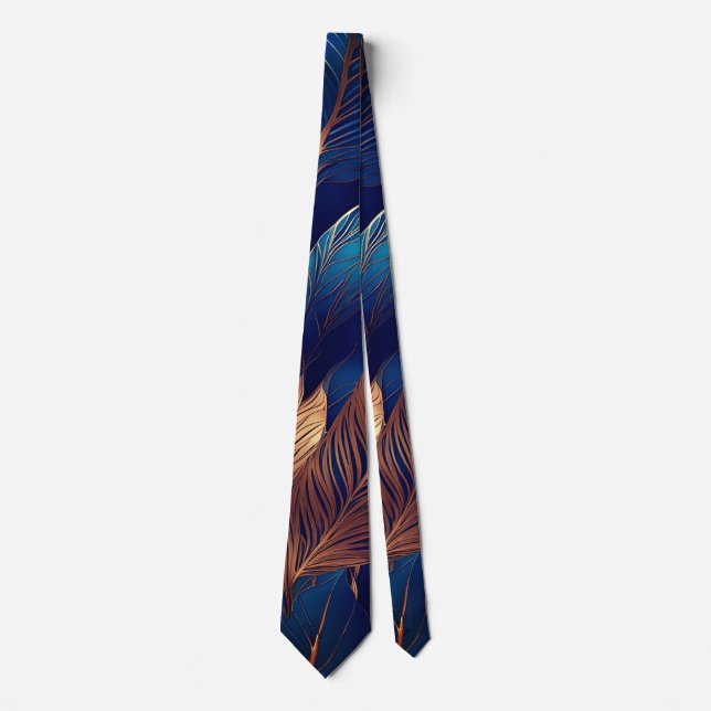 Cravate Elégant Gold Blue Foliage Nature Design (Devant)