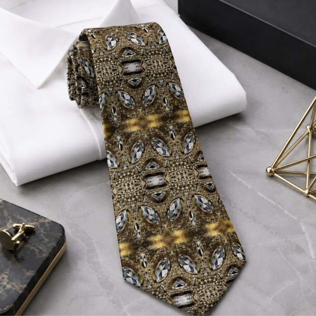 Cravate élégant gris argent or noir art déco (elegant silver grey gold black art deco neck tie)