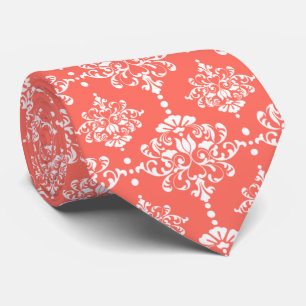 Cravate Élégant Groomsmen Damask Pattern Coral Mariage