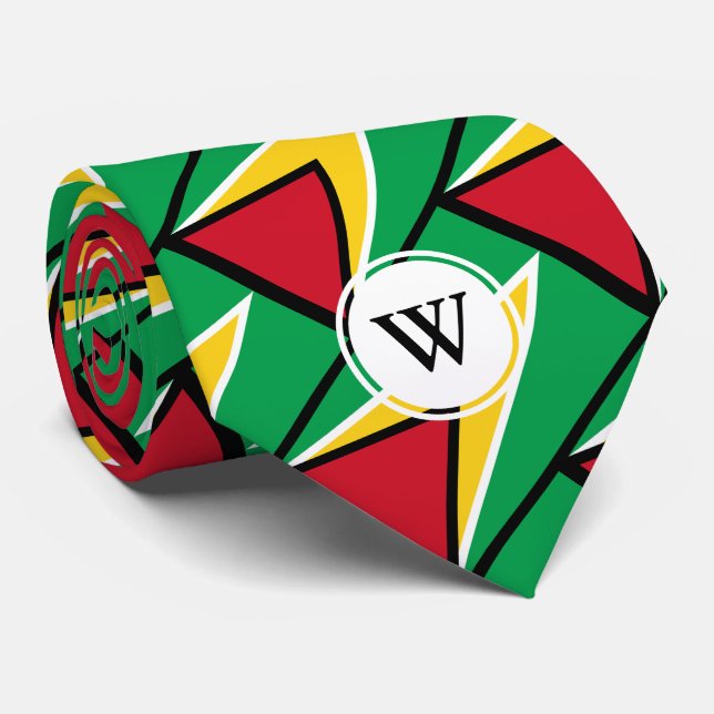Cravate Élégant GUYANA DRAPEAU Écriture Monogramme (Roulé)