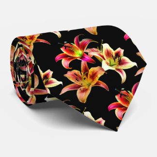 Cravate Élégant Jaune Floral Rose Orange
