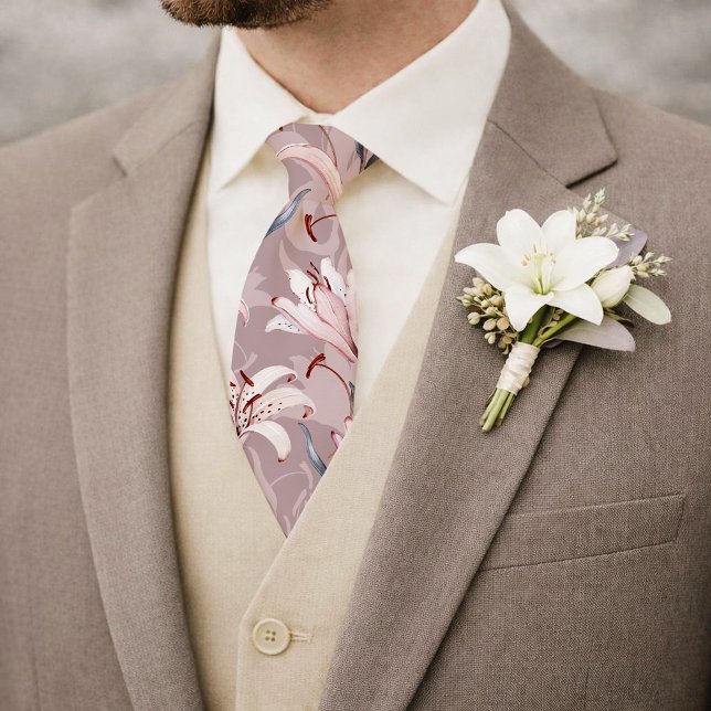 Cravate Elegant Lilac Lily Floral Wedding Tie (Créateur téléchargé)