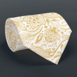 Cravate Elégant Lumière Or & Blanc Vintage Paisley<br><div class="desc">Elégant tons or jaune clair vintage floral paisley motif sur personnalisable blanc arrière - plan.</div>