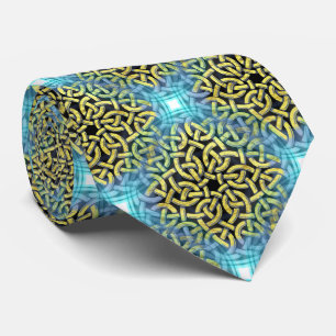 Cravate Elégant Luxe Abstrait Géométrique Bleu Or