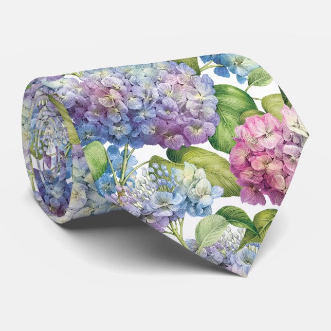 Cravate Élégant Mariage à motifs floraux d'Hydrangée Bleue (Roulé)