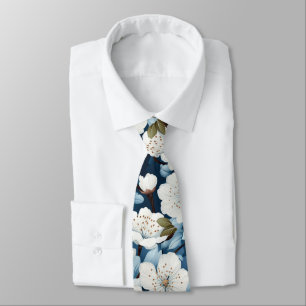 Cravate Elégant Mariage bleu blanc fleur travail