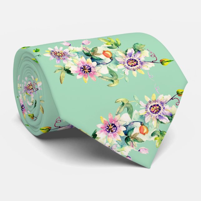 Cravate Élégant Mariage Floral Green Groom (Roulé)