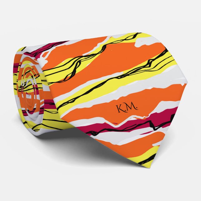 Cravate Élégant Moderne Rétro Géométrique Linnear Monogram (Roulé)