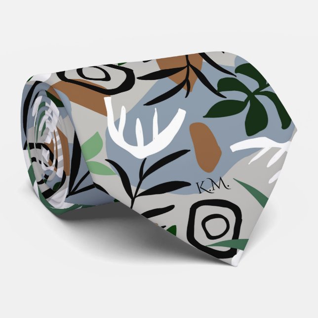 Cravate Élégant Moderne Rétro Vintage Foliage Monogramme (Roulé)