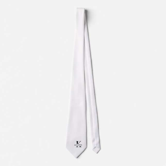 Cravate Élégant Monogramme + Nom en Blanc Pur (Devant)