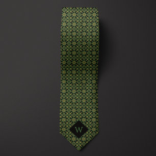 Cravate Élégant Monogramme vert et noir arabesque