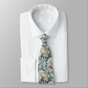 Cravate Elégant moody bleu poussiéreux flores d'aquarelle