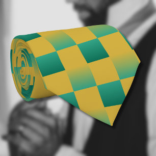 Cravate Élégant motif à damiers en vert et or