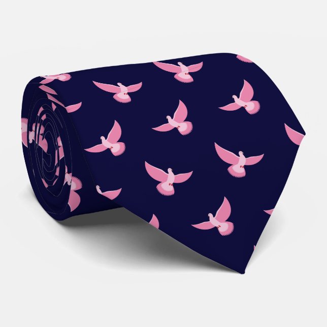 Cravate Élégant Motif bleu Pigeon rose marine (Roulé)