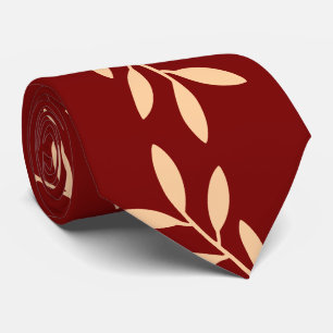 Cravate Élégant motif de feuille botanique bordeaux et bei