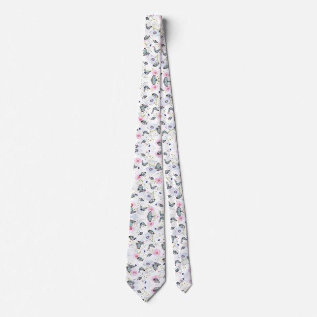 Cravate Elégant motif de fleurs et papillons modernes (Devant)