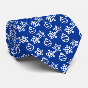Cravate Élégant Motif de Noël blanc sur Royal Blue
