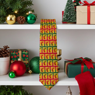 Cravate Élégant Motif de rennes de vacances en or rouge ve