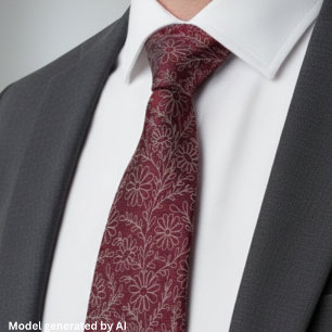 Cravate Élégant motif floral argent et bordeaux