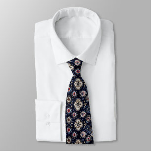 Cravate Élégant motif floral bleu marine