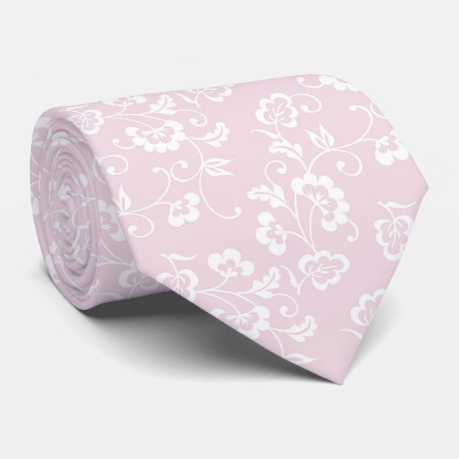 Cravate Élégant motif floral rose (Roulé)
