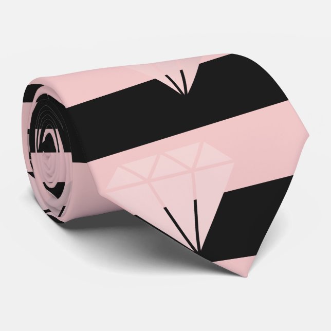 Cravate Élégant motif rose  en bande de diamant (Roulé)