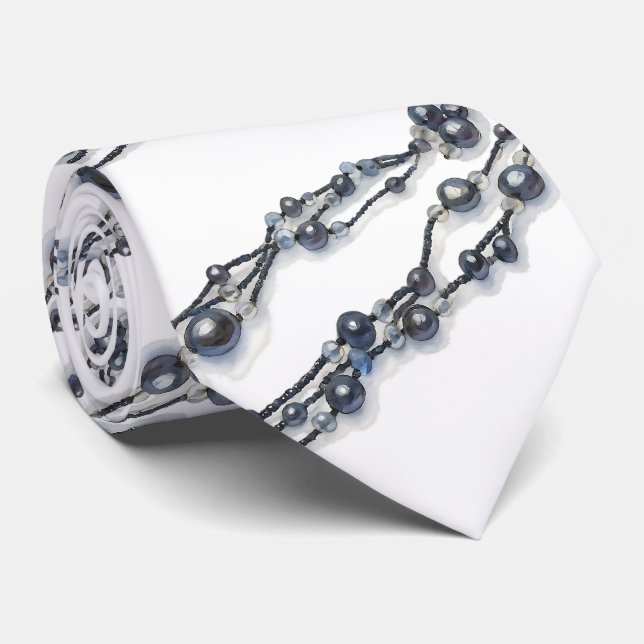 Cravate Elegant Navy Blue Pearl Watercolor Modern Wedding  (Roulé)
