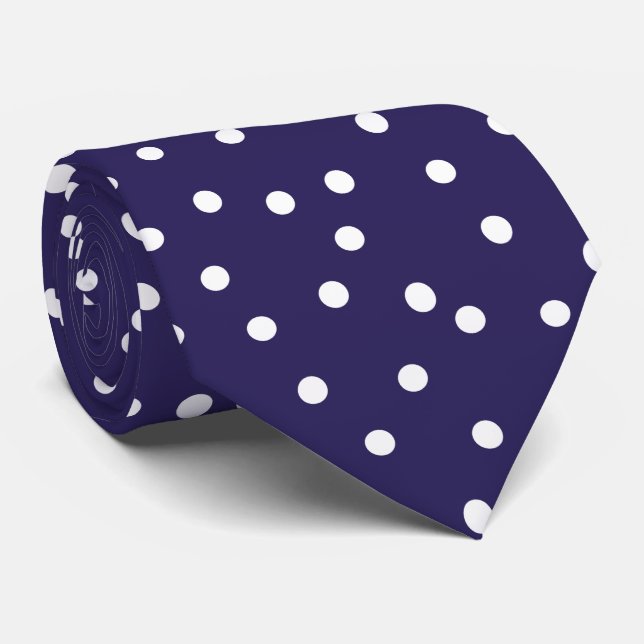 Cravate Elegant Navy Blue White Polka Dots  Groom Gift   (Roulé)