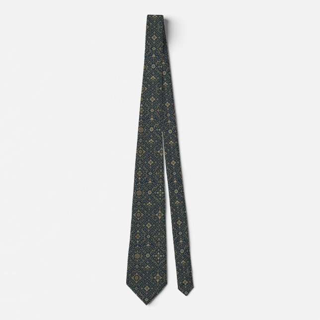 Cravate Elegant Navy & Gold Geometric Pattern Tie for Men (Devant)