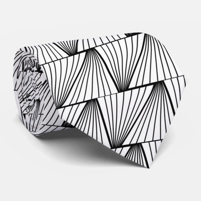 Cravate élégant noir blanc art déco motif (Roulé)