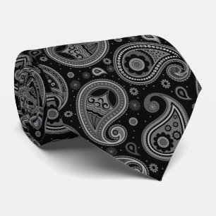 Cravate Elégant noir et blanc vintage paisley motif
