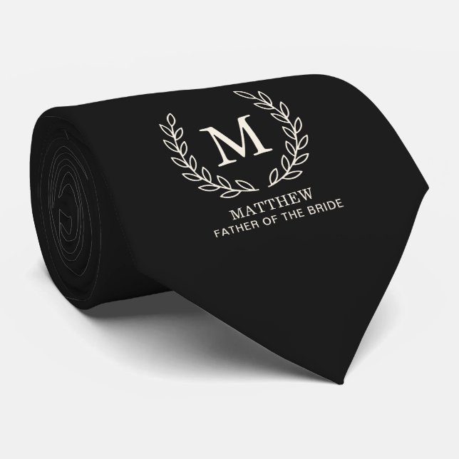 Cravate Élégant noir père de la mariée initiale mariage (Roulé)