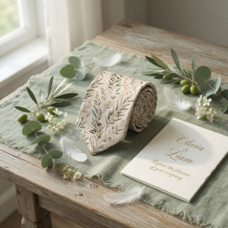 Cravate Elegant Olive Branches & Ivory Floral