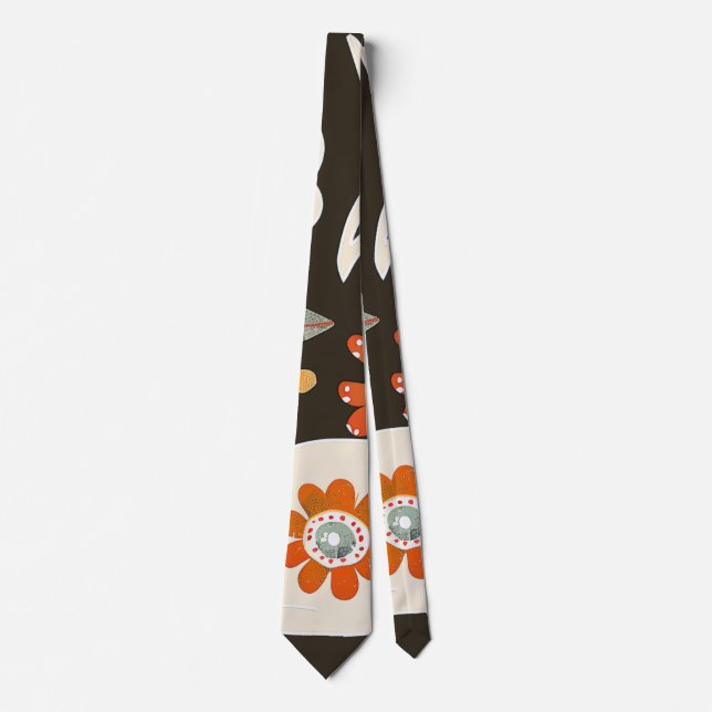 Cravate Elegant Orange Flower Pattern Tie (Devant)