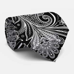 Cravate Elégant Paisley Blanc Sur Arrière - plan Noir