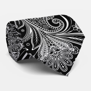 Cravate Elégant Paisley Blanc Sur Arrière - plan Noir