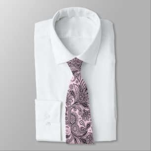Cravate Élégant Paisley Noir sur Fond Rose Clair