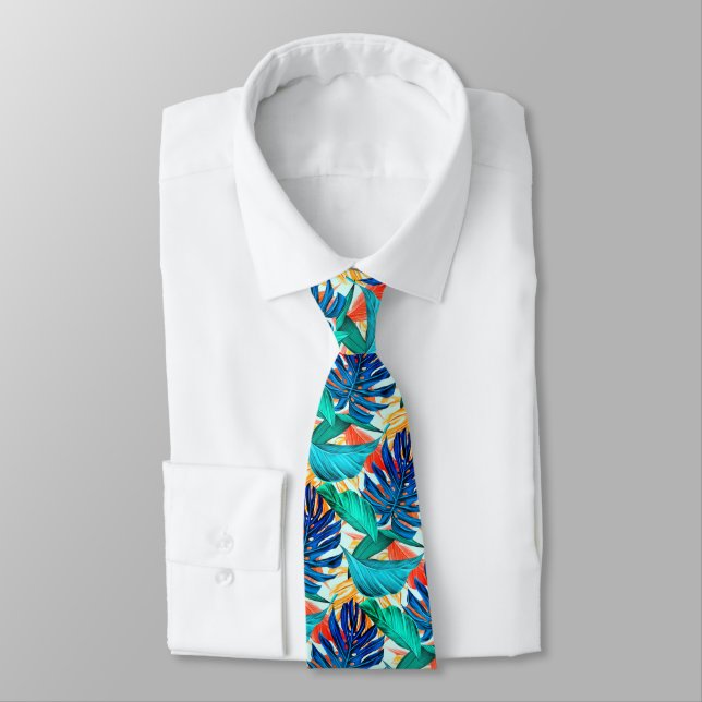 Cravate Elegant Party Neck Tie with Tropical Palm Leaves  (Attaché)
