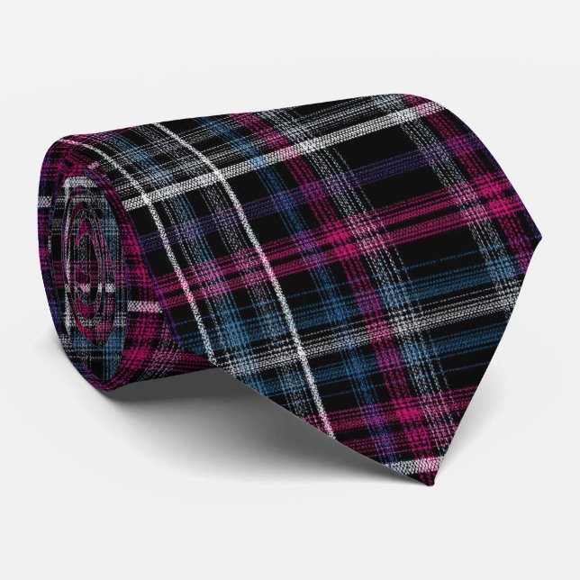 Cravate Elegant Pink and Black Plaid Gingham Pattern (Roulé)