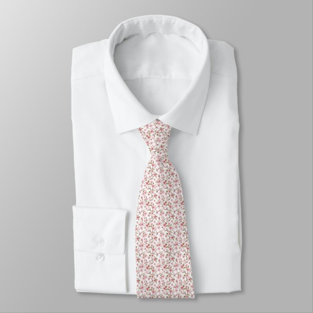 Cravate Elegant Pink Floral Tie for Weddings and Spring Ev (Attaché)