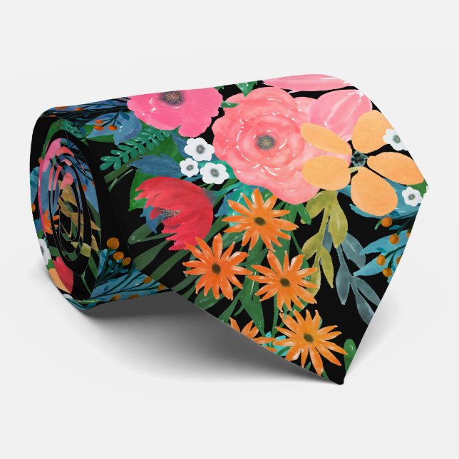 Cravate Elegant Pink watercolor Floral Bouquet Design (Roulé)