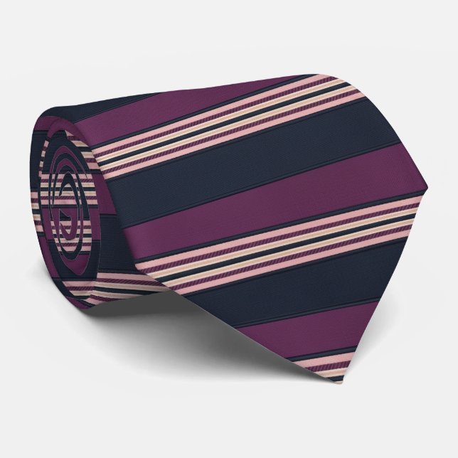 Cravate Elegant Plum & Navy Multi-Stripe  (Roulé)