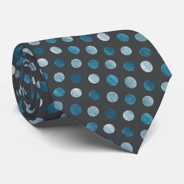 Cravate Elégant Polka Dot Personnalisé Blue Charcoal Gris (Roulé)