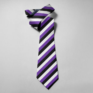 Cravate Élégant Rayures Violettes Noires et Blanches Marié