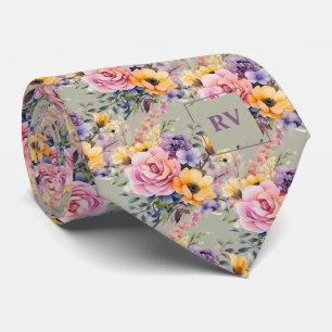 Cravate Elégant rose rose rose Sage Vert Aquarelle Fleurs