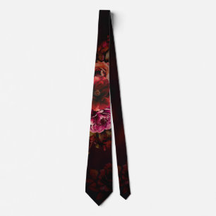 Cravate Elégant rouge noir floral mariage moody gothique