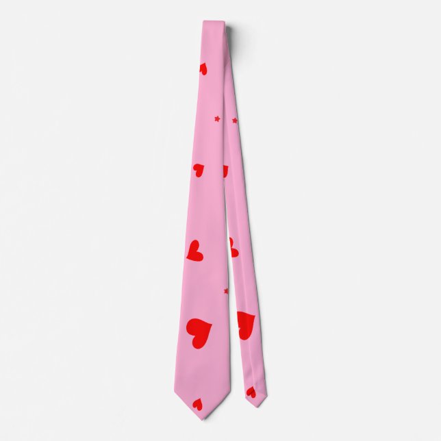 Cravate Élégant Saint-Valentin Cœurs Rouges Rose (Devant)