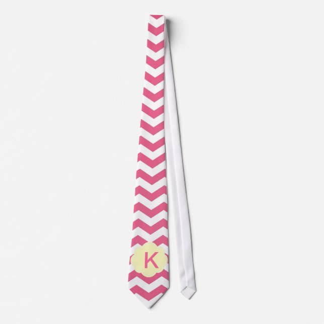 Cravate Élégant, tendance, joli monogramme chevron rose (Devant)